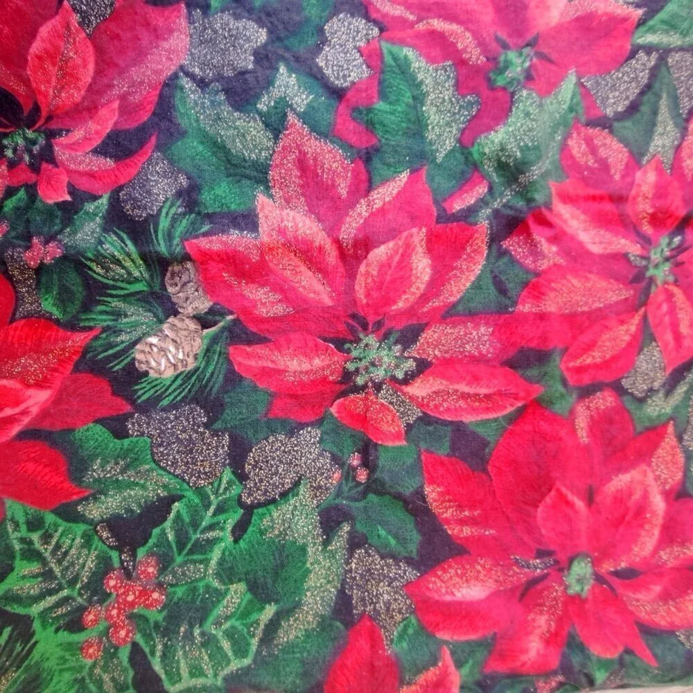Unbranded Poinsettia Pattern Square Cotton Tablecloth 54x50 No Content/Care Tags